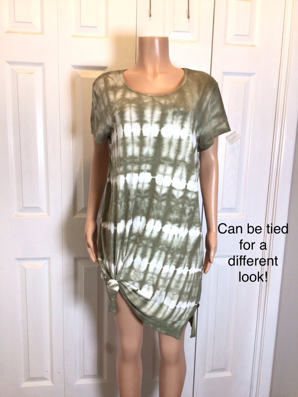 Gap Olive Green Tie Dye T Shirt Dress XL NWT Slub Jersey Above Knee Casual Boho. - Picture 6 of 8